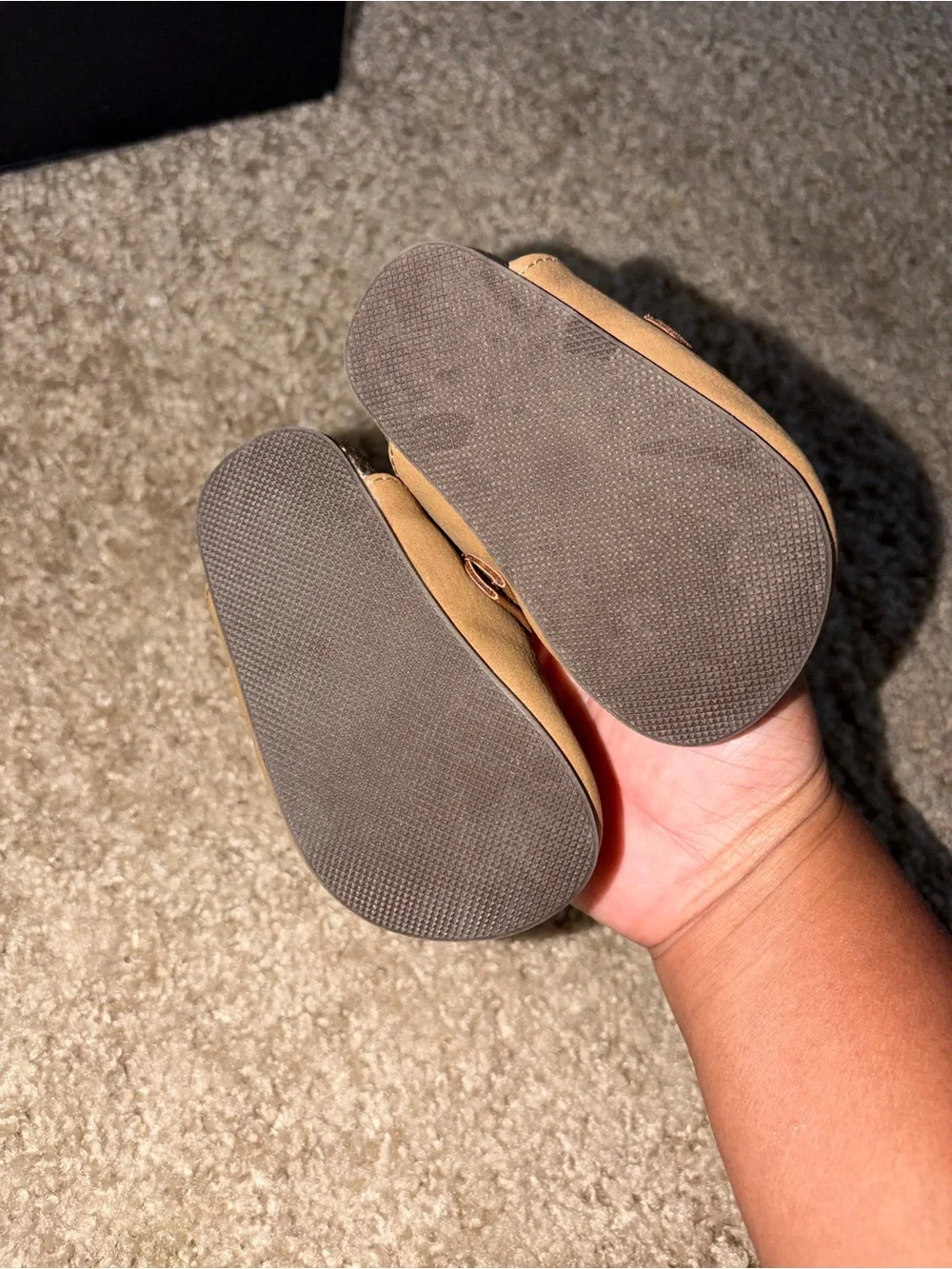 Old Navy Tan and Brown Baby Slip-On Buckle Shoes